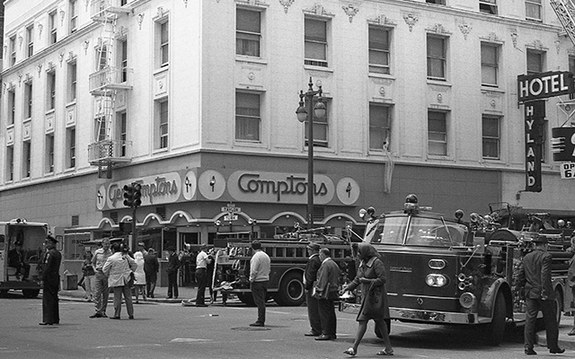 Photo of Compton’s Cafeteria, the site of a historic queer riot in 1966. Credit: Clay Geerdes 1970.