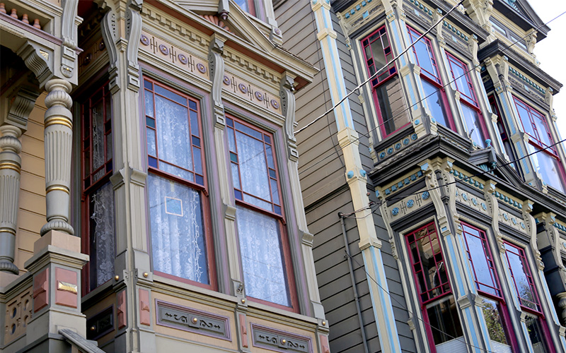 Photo showing historic architectural details of a set of Victorian buildings. Image credit: SF Planning.
