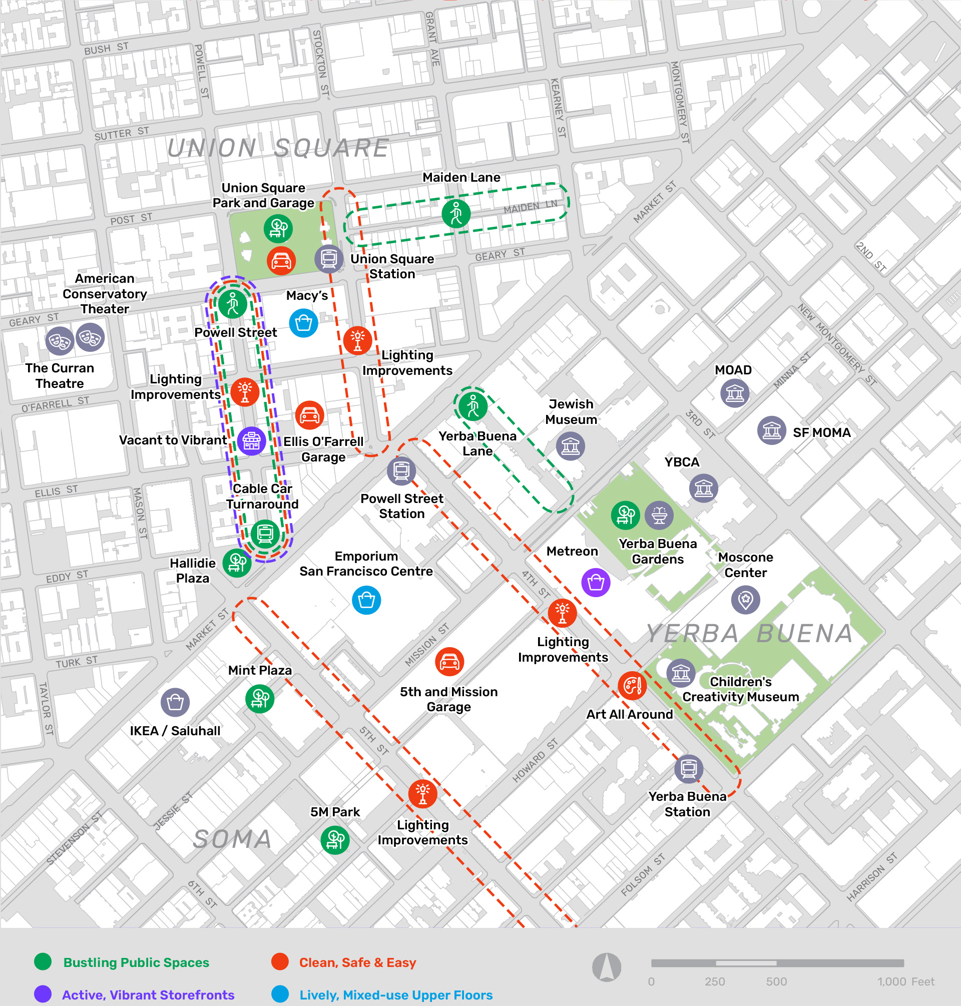 Map of downtown Union Square and Yerba Buena from the Mayor's Action Plan For Downtown's Heart